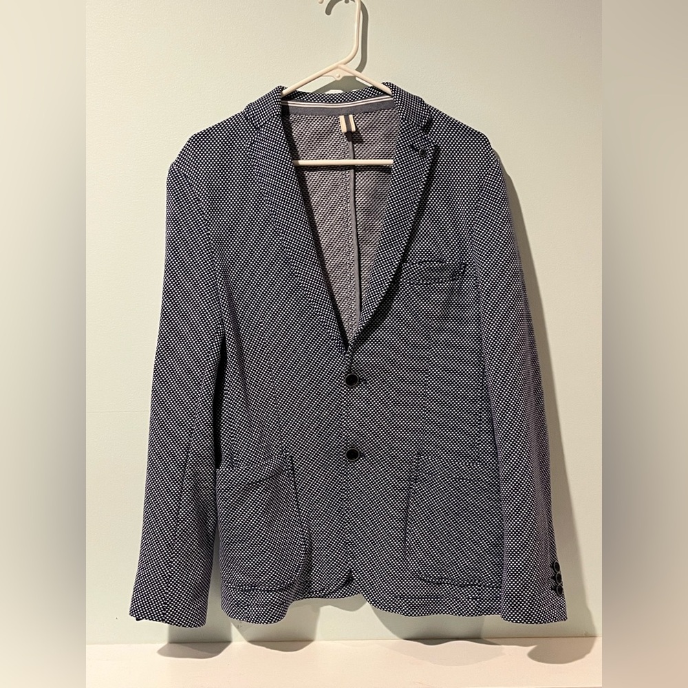Zara Man Navy Blue and White Preppy Men's Blazer, Size 40
